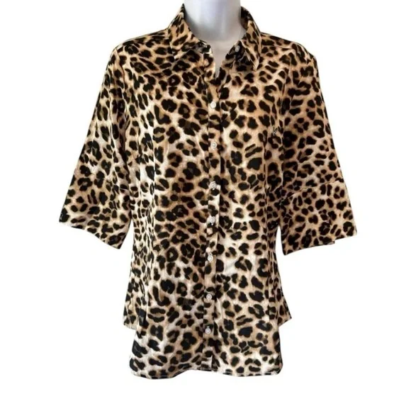 Rockabilly Shabby Chic Mobwife New York & Company Leopard Print Shirt - Picture 6 of 8
